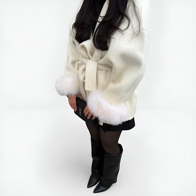 Moniva™ | Manteau en Laine avec Détails en Fourrure Écologiqu